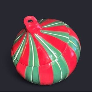 Red and Green Striped Ceramic Cookie Jar